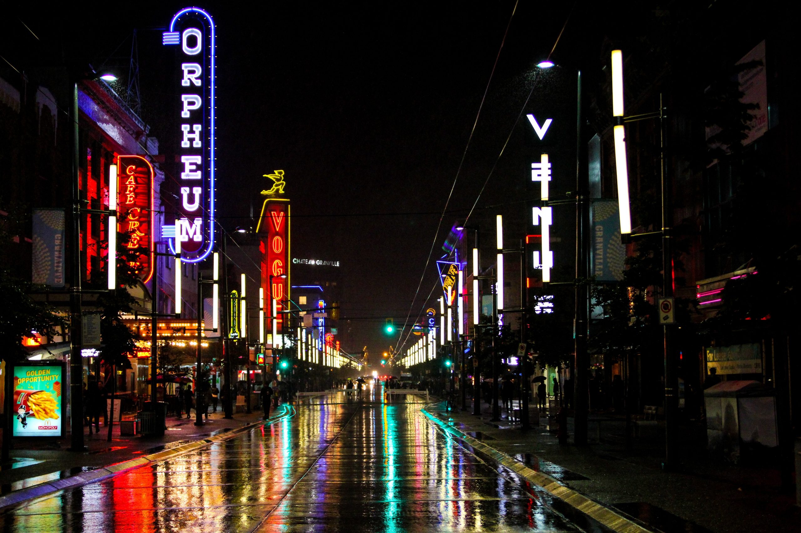 granville street in vancouver at night