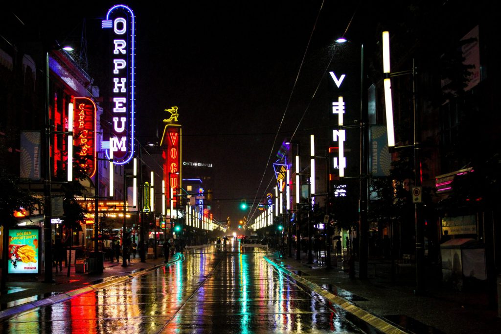 granville street in vancouver at night
